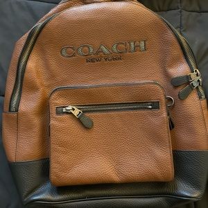 Brown leather Coach backpack like new!